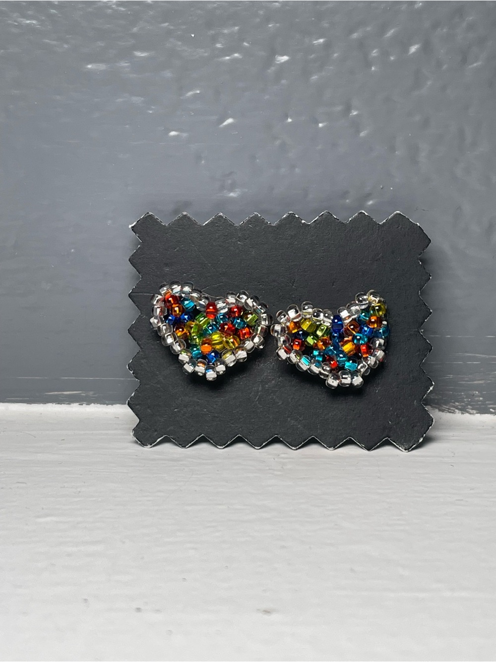 Huichol Beaded Heart Stud Earrings